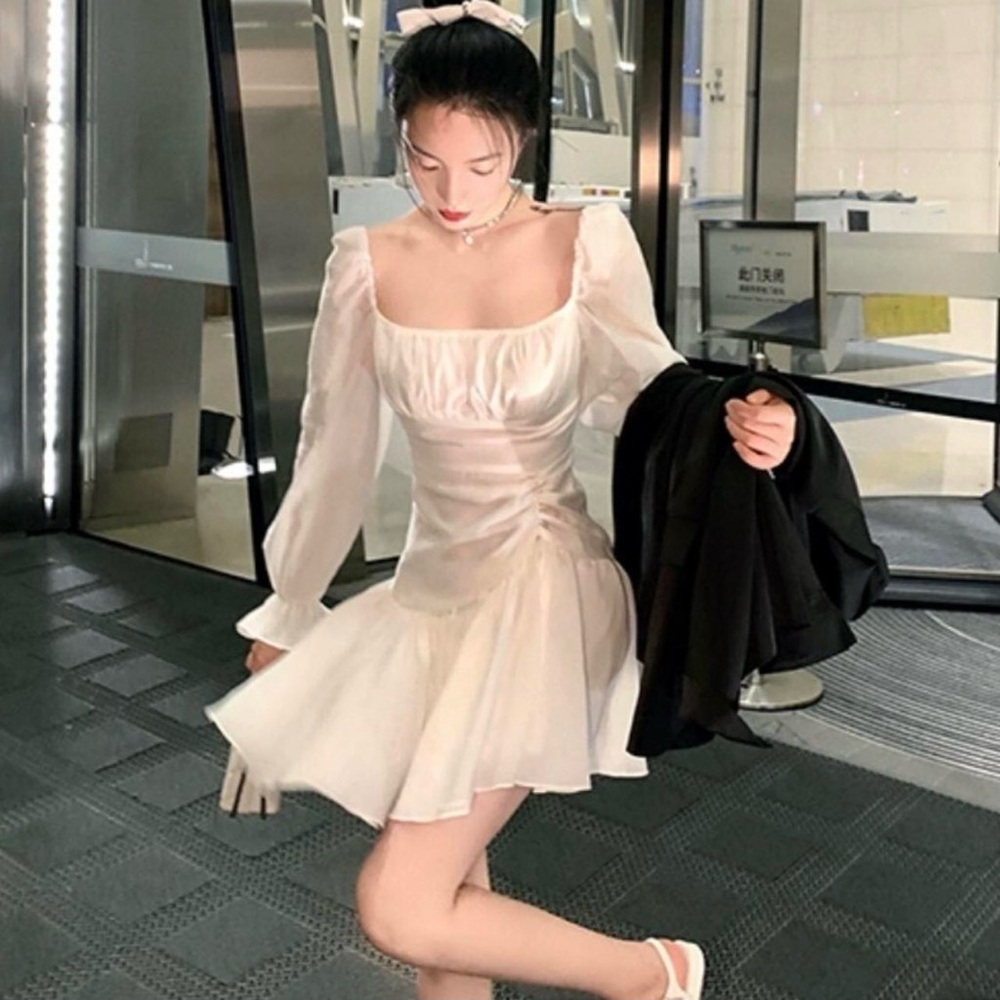 Elegant White Long-Sleeve Dress